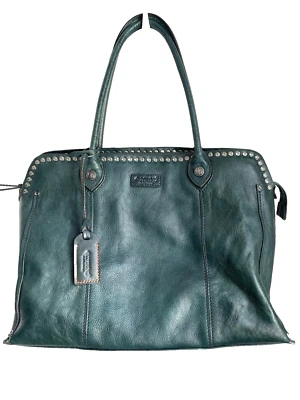 Old Trend Soul Stud Satchel Purse Forest Green Genuine Leather Bag Studded - Image 1 of 4