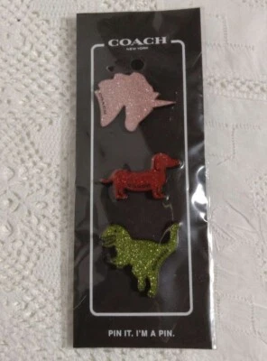Coach Metal Glitter Pin Set - Rexy, Unicorn, Dog - New From Coach Japan! - Image 1 of 3