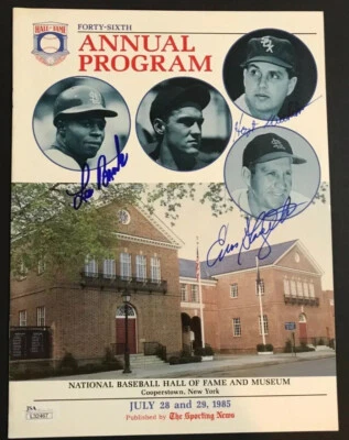 Lou Brock Signed 1985 HOF Induction Program Enos Slaughter Hoyt Wilhelm Auto JSA - Image 1 of 4