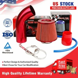 Car Air Intake Kit Pipe Diameter 3"+Cold Air Intake Filter+Clamp+Accessories Red - Picture 1 of 12
