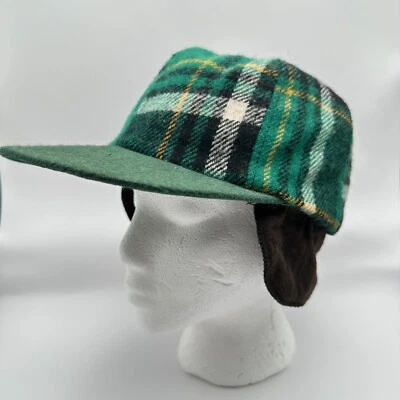 Sombrero de trampero vintage M verde amarillo franela escocesa oreja solapa exterior ropa de calle Foto 1 de 4