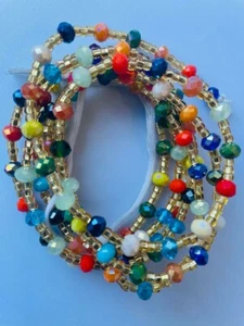 Cuentas de cintura de cristal multicolor atado en cadena de vientre de cintura africana - Imagen 1 de 7