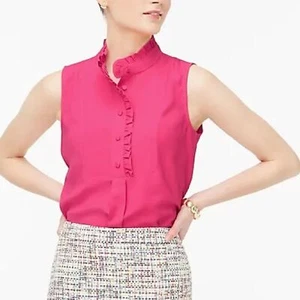 J. Crew Factory Sleeveless Ruffle-Trim Crepe Top Pink Sz 2 - Picture 1 of 14