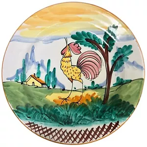 Plato de picar mayólica de gallo vintage hecho en Italia pintado a mano corral 13" - Imagen 1 de 4