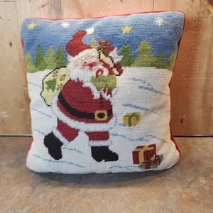 Weihnachtsmann Kissen Nadelspitze Weihnachtsszene 13" x 13" rote Rückseite - Bild 1 von 11