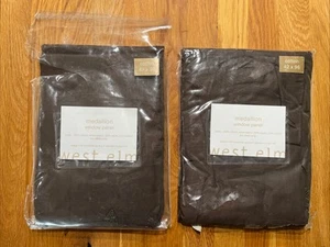 West Elm NIP 2 Brown India Cotton Scroll Embroidered Window Curtain Panels 42x96 - Picture 1 of 9