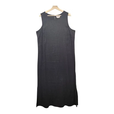 Vestido Vaina Vintage Studio Ease 100% Lino Negro Sin Mangas, Talla 12 Lagenlook Foto 1 de 4