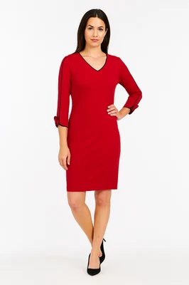 Vestido Calvin Klein Petite Piping Trim Lazo Rojo Crepé Negro Talla 0P Mini Foto 1 de 4