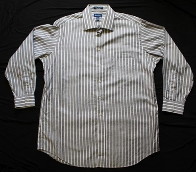 Men's Paul Fredrick Cotton Dobby Gray/White Stripe Dress Shirt Size 16 1/2-33 - Image 1 of 4