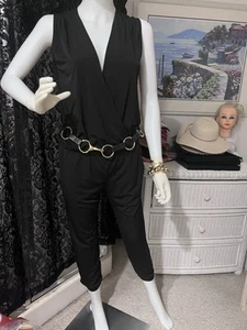 Veronica M Black Stretch Jogger Jumpsuit Sleeveless Women’s S Small - Picture 1 of 2
