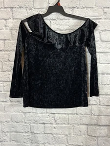 Ro&De Damen schwarz Velours Cold Shoulder Rüschen launisch Goth Bluse Gr. Medium Neu mit Etikett - Bild 1 von 4