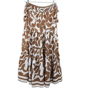 Maxi Falda Calypso St. Barth en Niveles para Mujer Mediana Marrón Blanca Estampado Floral Nueva con Etiquetas - Imagen 1 de 11