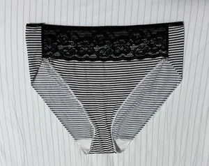 Soma L Panties Vanishing Edge Lace High Leg Black & White Stripes - Picture 1 of 5