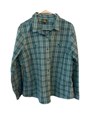 Camisa Columbia para mujer talla XXL verde azulado a cuadros con botones manga larga caminata al aire libre Foto 1 de 4