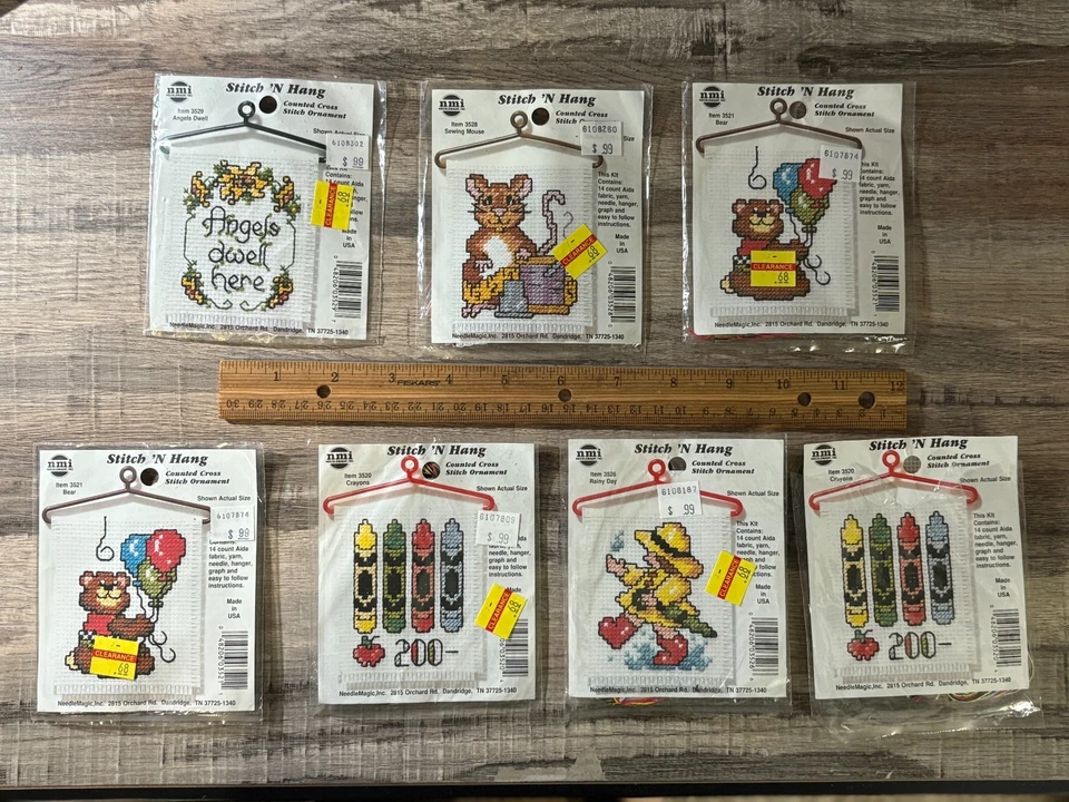 Lote de 6 kits de adornos de punto de cruz vintage NMI Stitch n Hang NUEVO en PAQUETE Foto 1 de 2