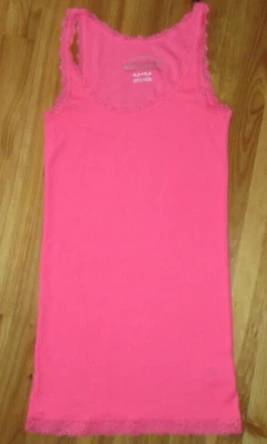 Camiseta sin mangas Arizona S rosa brillante acanalada cuello redondo encaje algodón nueva sin etiquetas Foto 1 de 3