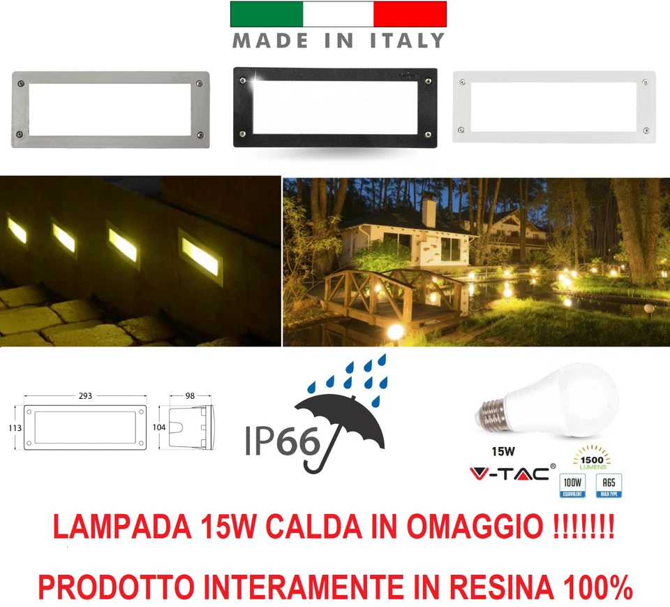 FARETTI LED SEGNAPASSO 5W O 15W O E27 INCASSO RETTANGOLARE IP65 ESTERNO - Immagine 1 di 1