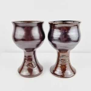 Bendigo Pottery x2 Stoneware Wine Goblet Stamped Bendigo Pottery WA Australia - Picture 1 of 12