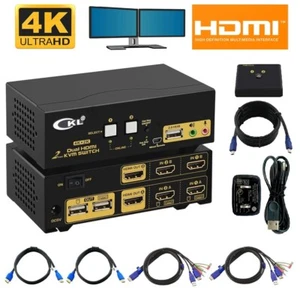 2 Port HDMI KVM Switch 4K Dual Monitor Extended Display W/ USB 2.0/Audio Support - Picture 1 of 2