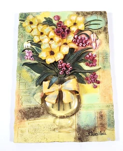 S Vassileva Artist - Floral Bouquet 3D Relief Resin Tile Wall Hanging 6x4 - Picture 1 of 5