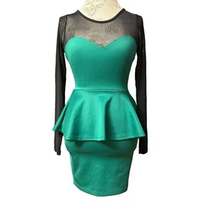 Symphony Small Green & Black Party Mesh Dress Small Stain - Picture 1 of 7