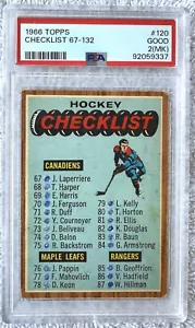 Lista de verificación de hockey Topps 1966 67-132 #120 PSA calificado bueno 2 (MK) certificado #92059337 - Imagen 1 de 3
