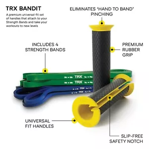 TRX Bandit Kit 2 Handles and 4 Strength Bands Blue 5-15lb & Green 15-30lb - New - Picture 1 of 7