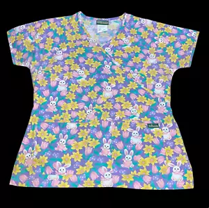 UA Viola Uovo di Pasqua Coniglietto Coniglio Floreale Primaverile Scrub Top Camicia Media Infermiera - Foto 1 di 9