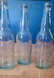 Vintage Embossed Pabst Milwaukee Beer Bottle ,Embossed Hops , Crown Top,Set Of 3