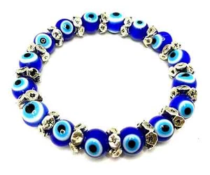 Handmade 10mm Czech Glass & .925 Sterling Silver Evil Eye Protection Bracelet - Picture 1 of 3