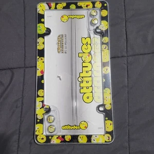 Chrome/Black Attitudes Emoji smiley Face License Plate Frame Car Truck Screw Cap - Picture 1 of 2