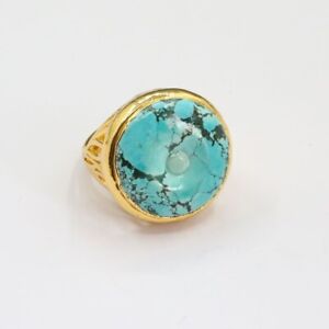 Blue Turquoise Gold Plated Ring Gold color Electroplated Rings Adjustable