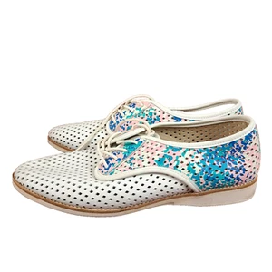Rollie Derby Punch Overlay Shoes Womens Size 10.5 White Leather Flat Sneakers - Picture 1 of 15
