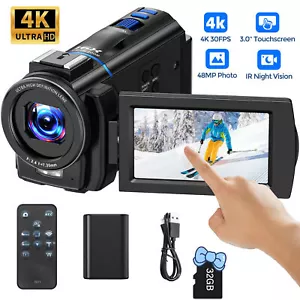 4K Video Camera 48MP Camcorder 16x Digital Zoom IR Night Vision Video Recorder - Picture 1 of 8
