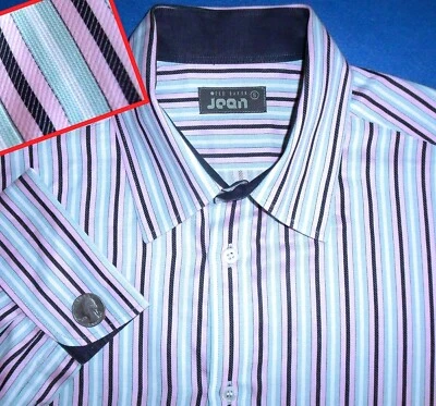 CAMISA SOCIAL MASCULINA XXL 6 TED BAKER ROSA PRETA VERDE BRANCA LISTRADA PUNHO FRANCÊS - Imagem 1 de 4