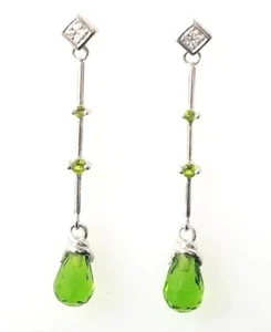 Natürlicher Peridot & Diamant Träne Tropfen Hängel Ohrring Sterlingsilber Weißgold  - Bild 1 von 5