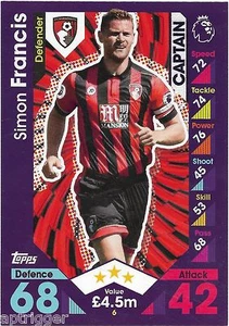 2016 / 2017 EPL Match Attax Base Card (6) Simon FRANCIS AFC Bournemouth - Picture 1 of 1