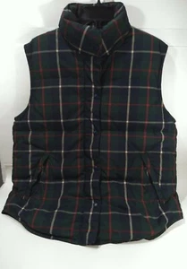 Eddie Bauer '90's Vintage Vest Plaid Warm Goose Down Puffer Green Navy Size M... - Picture 1 of 8