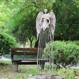 Angel Garden Statue W/Star,  Antiqued Metal Yard Art Decor Lawn Patio Deco-26"H