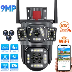 3 Lens Camara De Seguridad 9MP HD Wifi Para Casa Exterior Con Vision Nocturna US - Picture 1 of 16