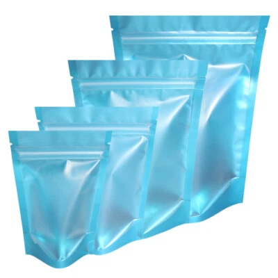 200 Novas Bolsas Mylar Azul Translúcido Fosco Stand Up QuickQlick™ Tamanhos Diferentes - Imagem 1 de 4