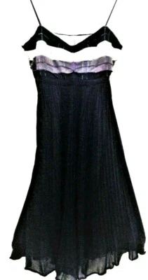 Nuevo Vestido de Cóctel IISLI Sin Mangas Correas Pliegues Imperio Talla M Negro Metálico Foto 1 de 4