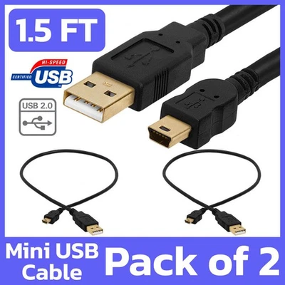 2 Pack Mini USB Cable Data Sync Charging 1.5ft USB 2.0 Cord PSP GoPro GPS Tablet - Image 1 of 4