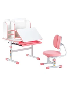 Uimoso Kids Study Chair and Desk with Bookshelf & Drawer Height Adjustable Pink - Picture 1 of 12