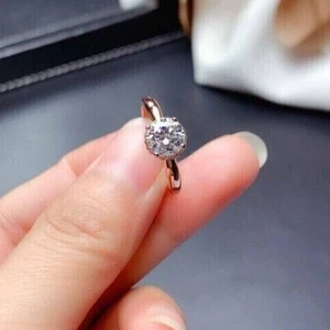 Solitaire 1 Ct Round Cut Diamond Engagement Wedding Ring 14K Rose Gold Finish - Picture 1 of 9