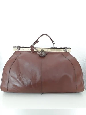 alte Leder Arzt Maulbügel Tasche Doktors Bag Hebammen Koffer braun Vintage Rar - Bild 1 von 4