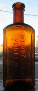 Dk Orange Amber Mrs Allen's World Hair Restorer New York Colored Medicine Bottle - Picture 1 of 9