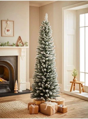 Green 6FT Slim Snowy Artificial Christmas Tree–Realistic Unlit Frosted Xmas Pine - Image 1 of 3
