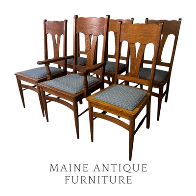 Set of 6 Antique Oak Dining Room Chairs – 1900s #22481 - Image 1 of 4