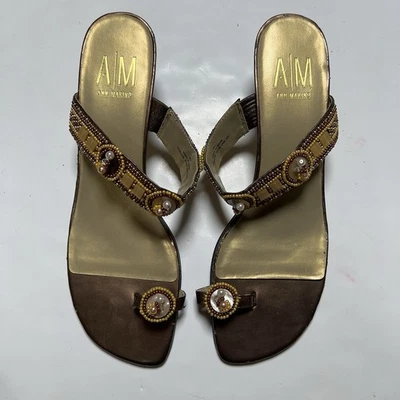 Vintage Ann Marino Beaded Heels Women’s Size 11 Y2K Brown/Gold Tie Ring - Image 1 of 4